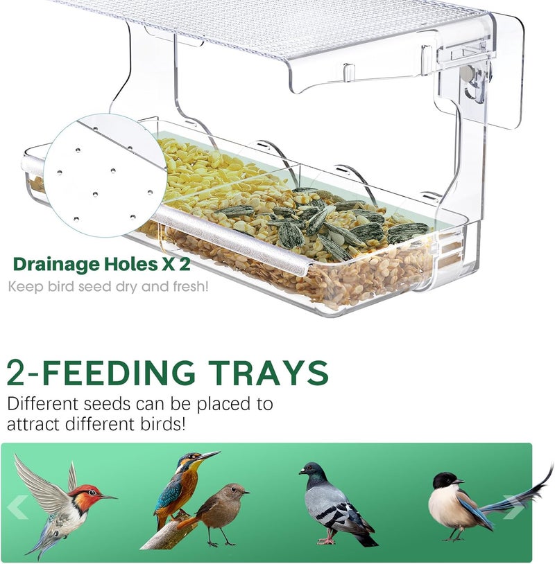 SUNALLY Window Bird Feeder for Outdoors, Clear Birds Feeders Window Mounted with Self-Adhesive Hooks, Outside Wild Bird Watching for Hummingbird,Finch in Garden, Yard, Elderly Kids Viewing - Image 3